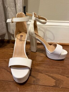White Platform Ankle-Strap High Heels